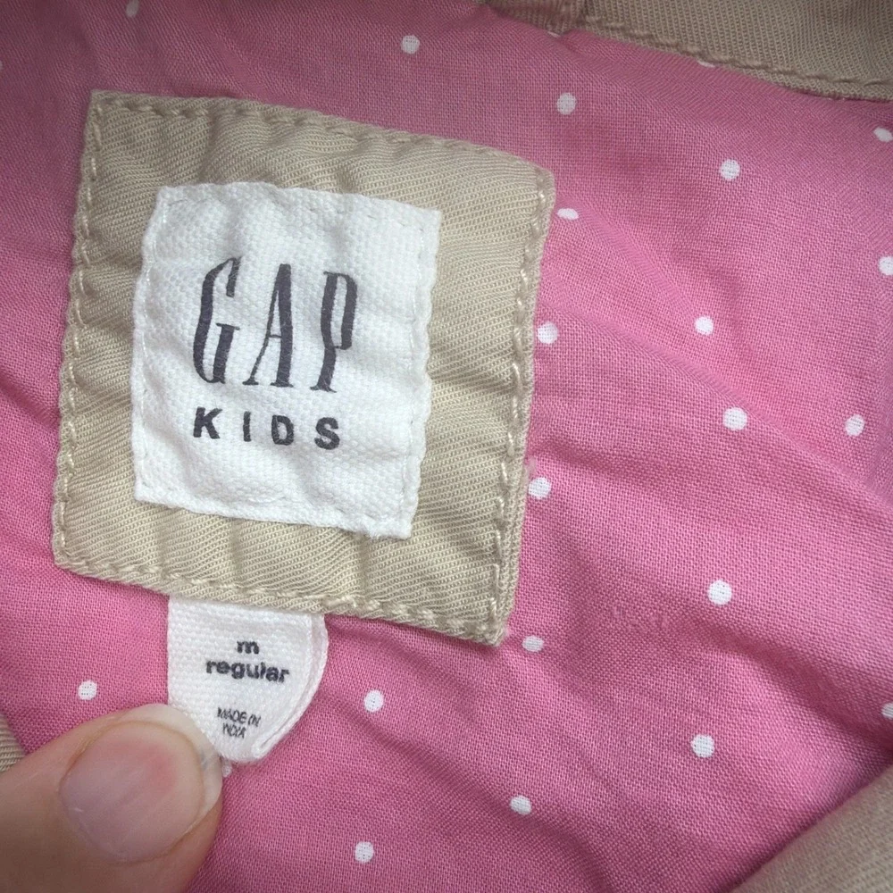 Gap Kids Hooded Trench Coat Girls M 8 Khaki Double Breasted Belted Jacket